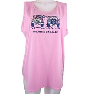 Life is Good Crusher Tee Pink Unlimited Smileage Tank Top XXL